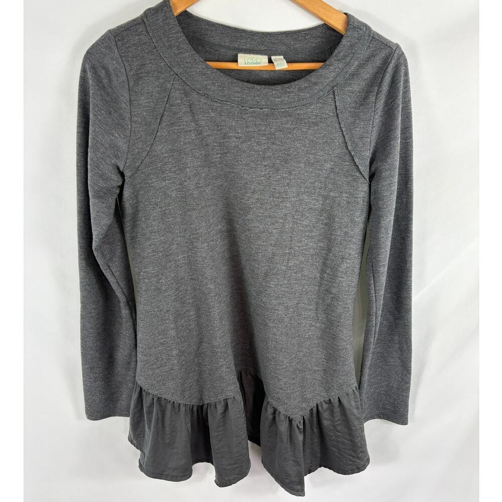 LOGO by Lori Goldstein Lounge Long Sleeve Ruffle Bottom Tunic Grey Size XS